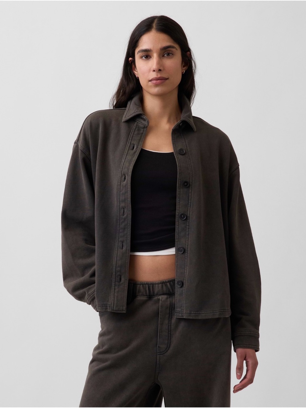 NWT Heavyweight French Terry Oversized Button-Front Shirt Black Wash